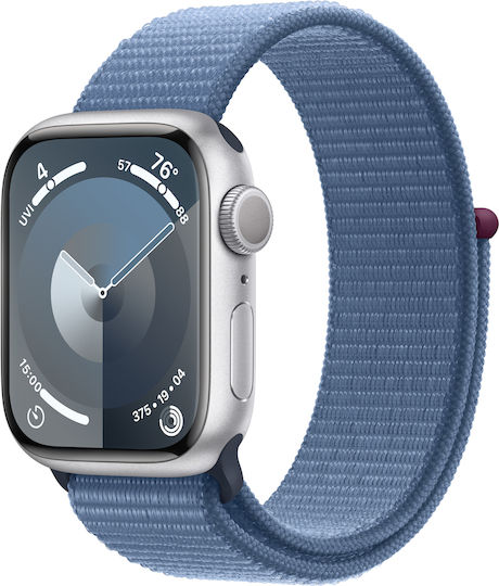 Apple Watch Series 9 Aluminium 41mm Waterproof with Heart Rate Monitor (Silver with Winter Blue Sport Loop)