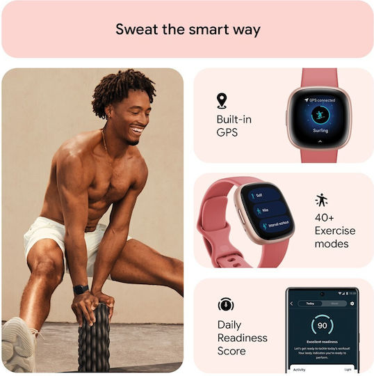 Fitbit Versa 4 Aluminium Waterproof Smartwatch with Heart Rate Monitor (Pink Sand/Copper Rose) view 5