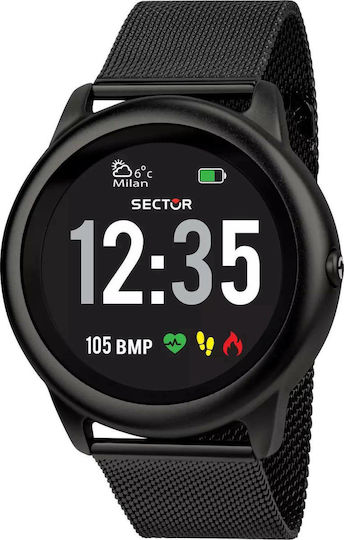 Sector S-01 46mm Smartwatch with Heart Rate Monitor (Black Metallic Bracelet)