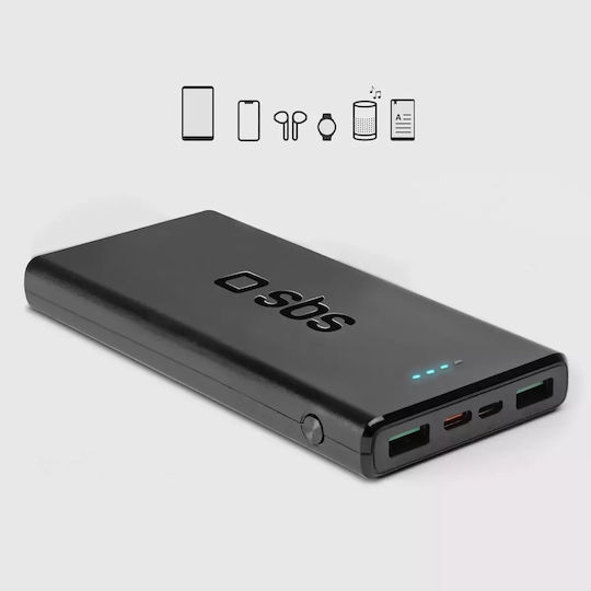 SBS Power Bank 10000mAh 20W with 2 USB-A Ports and USB-C Port Power Delivery Black view 5