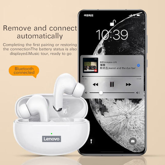 Lenovo LP5 Earbud Bluetooth Handsfree Earphones with Charging Case White view 2