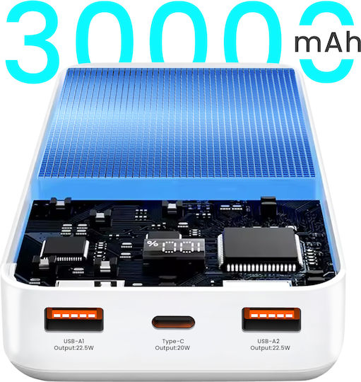 BWOO Power Bank 30000mAh 22.5W with 2 USB-A Ports and USB-C Port Power Delivery / Quick Charge 3.0 White view 4