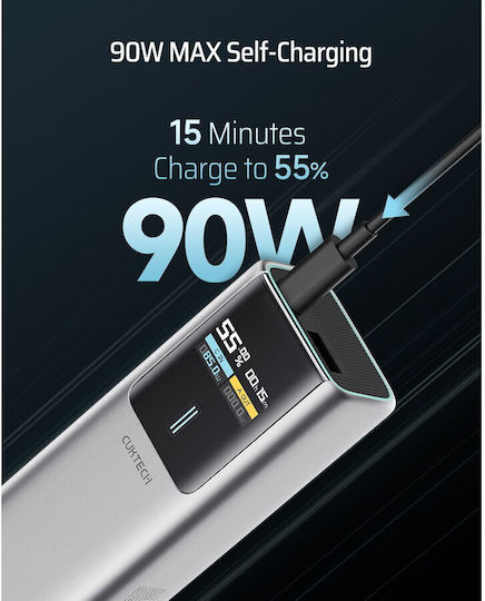 Cuktech 1C1A Power Bank 10000mAh 150W with USB-A Port and USB-C Port Gray view 3