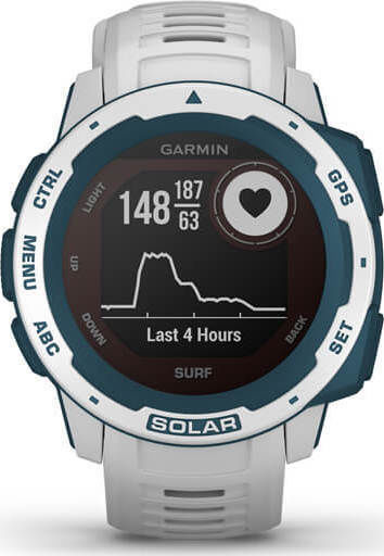 Garmin Instinct Solar Surf Edition 45mm Waterproof Smartwatch with Heart Rate Monitor (Cloudbreak) vue 6