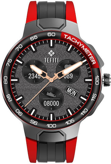 Aoke E15 44mm Smartwatch with Heart Rate Monitor (Black Case / Black-Red Silicone Strap)