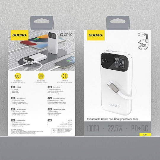 Dudao K31 Power Bank 10000mAh 22.5W with USB-C Port Power Delivery White view 4
