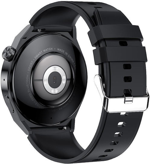 Ochstin 5hk46p 1.36 Inch Round Screen Silicone Strap Smart Watch Bluetooth Call Function Black+black view 3