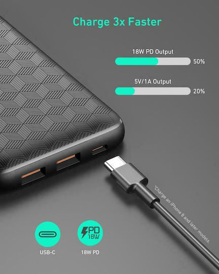 Aukey PB-N93 Power Bank 20000mAh with 2 USB-A Ports and USB-C Port Black view 3