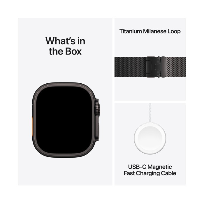 Apple Watch Ultra 3 Titanium 49mm Waterproof with eSIM and Heart Rate Monitor (Black Titanium Case with Black Titanium Milanese Loop - Large) view 6
