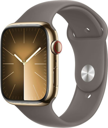 Apple Watch Series 9 Cellular Stainless Steel 45mm Waterproof with eSIM and Heart Rate Monitor (Gold with Clay Brown Sport Band (M/L)) view 2