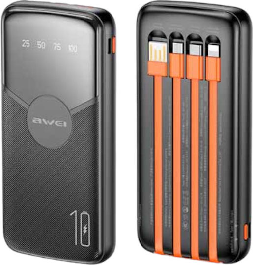 Awei P67K 4in1 Power Bank 10000mAh with USB-A Port and USB-C Port Black