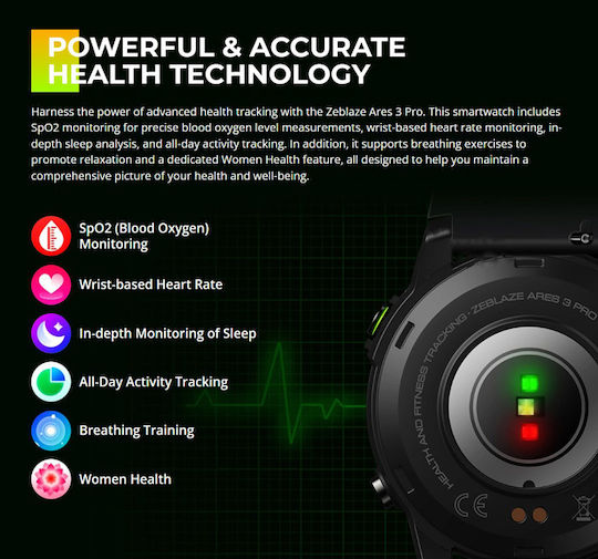 Zeblaze Ares 3 Pro 49mm Smartwatch with Heart Rate Monitor (Black) view 5