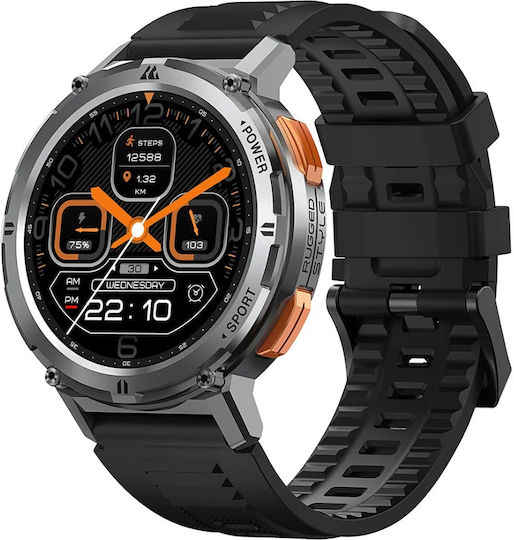 Kospet Tank T2 Waterproof Smartwatch with Heart Rate Monitor (Silver Case, Black Silicone Strap)