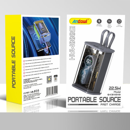 Andowl Q-CD1010 Power Bank 15000mAh 22.5W Black view 2
