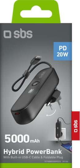 SBS Hybrid Power Bank 5000mAh 20W with USB-C Port Power Delivery Black view 4