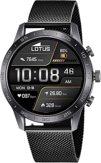 Lotus Watches Aluminium 43mm Smartwatch with Heart Rate Monitor (Black)