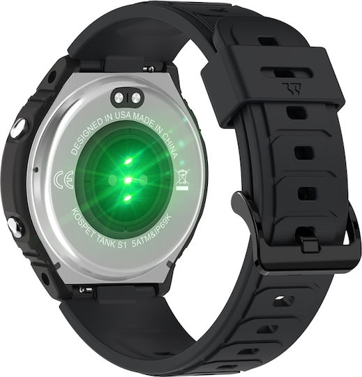 Kospet Tank S1 Smartwatch with Heart Rate Monitor (Black Case / Black Silicone Strap) view 7