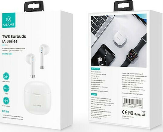 Usams IA04 Earbud Bluetooth Handsfree Earphones with Charging Case White view 2