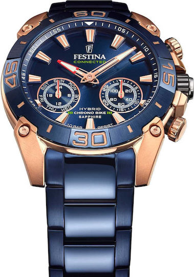 Festina Chrono Bike Hybrid Stainless Steel 45mm Waterproof Smartwatch (Blue Steel Bracelet) view 4