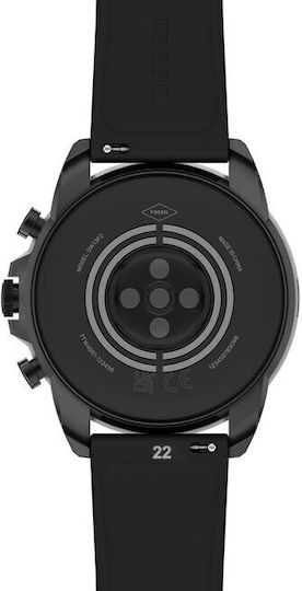 Fossil Gen 6 Stainless Steel 44mm Smartwatch with Heart Rate Monitor (Black Silicone) view 3