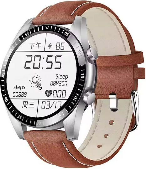 S36 Pro Smartwatch with Heart Rate Monitor (Silver/Brown)