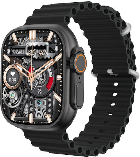 Microwear 9 Ultra Plus 49mm Smartwatch with Heart Rate Monitor (Black Case / Black Silicone Strap)