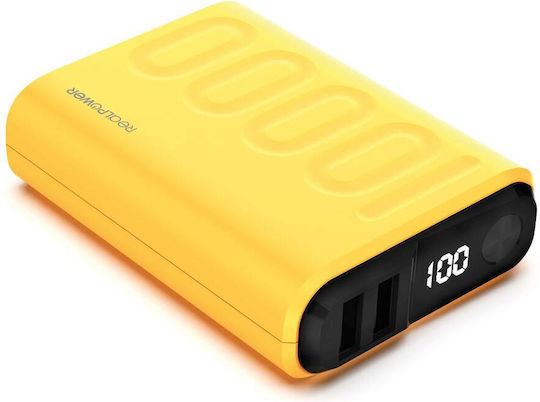 RealPower PB-10000PD+ Power Bank 10000mAh 18W with 2 USB-A Ports and USB-C Port Power Delivery Yellow