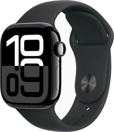 Apple Watch Series 10 Cellular Aluminium 42mm Waterproof with eSIM and Heart Rate Monitor (Jet Black Aluminium Case with Sport Band S/M) view 1