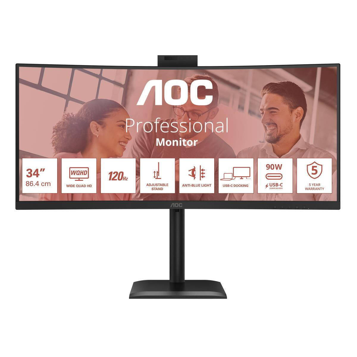 AOC CU34E4CW Ultrawide VA HDR Curved Monitor 34" QHD 3440x1440 with Response Time 4ms GTG view 1