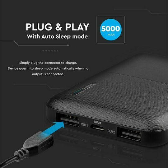 V-TAC VT-3517 Power Bank 5000mAh with 2 USB-A Ports Black view 5