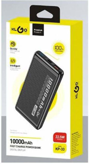 KLGO Kp-33 Power Bank 10000mAh with USB-A Port and USB-C Port Power Delivery Black