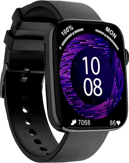 SportApple Smartwatch with Heart Rate Monitor (Black Silicone Strap)