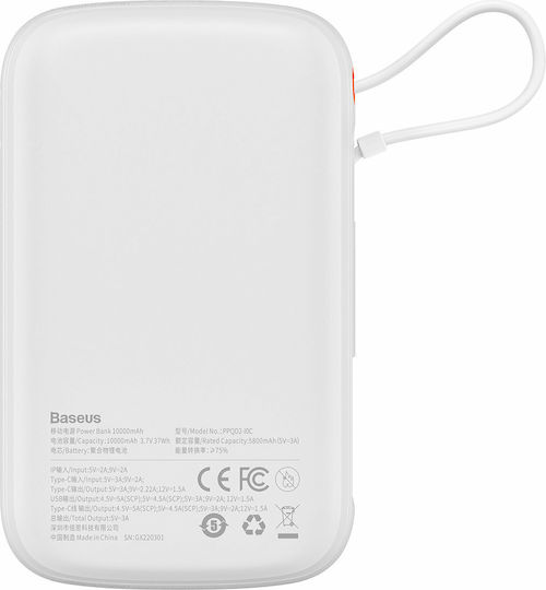 Baseus Qpow Power Bank 10000mAh 22.5W with USB-A Port and USB-C Port Power Delivery / Quick Charge 3.0 White view 3