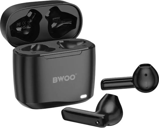 BWOO BW94 Earbud Bluetooth Handsfree Earphones with Sweat Resistance and Charging Case Black vue 2