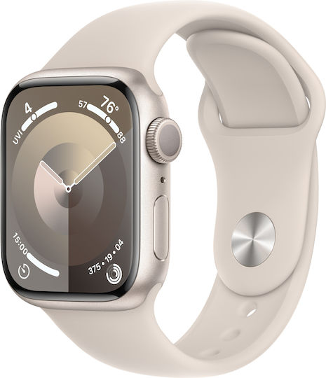 Apple Watch Series 9 Aluminium 41mm Waterproof with Heart Rate Monitor (Starlight with Starlight Sport Band (S/M)) view 1