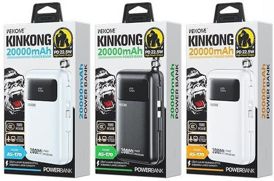 WK AS-170 Power Bank 20000mAh 22.5W with USB-A Port and USB-C Port White view 2