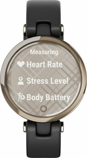 Garmin Lily Classic Stainless Steel Waterproof Smartwatch with Heart Rate Monitor (Cream Gold Bezel with Black Case and Italian Leather Band) view 1