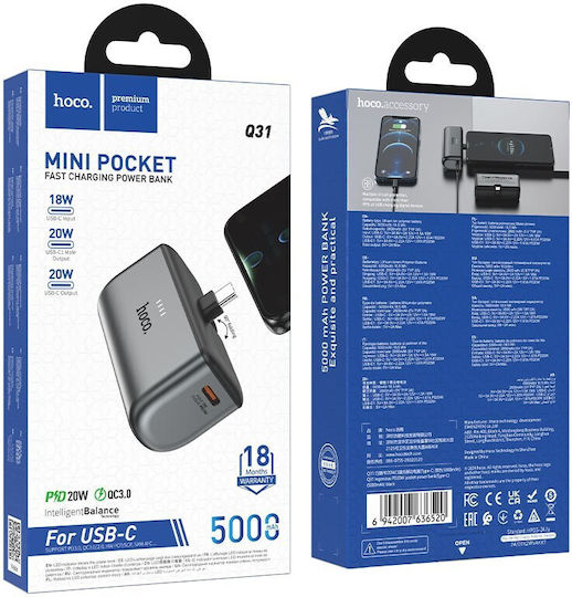 Hoco Q31 USB-C Power Bank 5000mAh Gray view 4