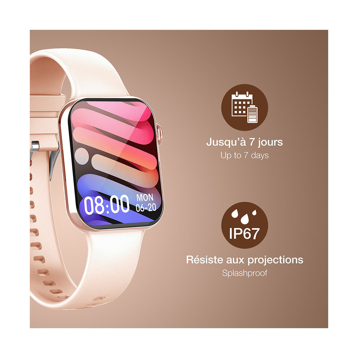 BigBen Connected Square Smartwatch with Heart Rate Monitor (Pink) view 4
