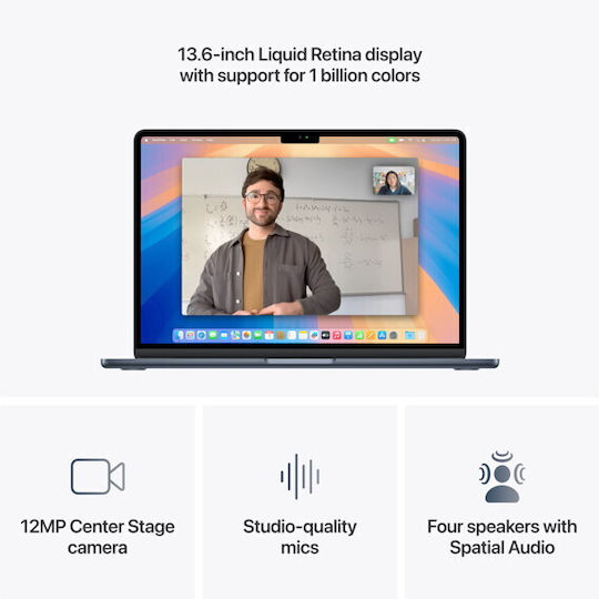 Apple MacBook Air 13.6" IPS Retina Display (M4-10‑core/16GB/512GB SSD/10-Core) (70W) Midnight (GR Keyboard) vue 6