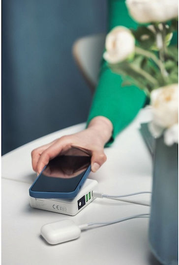 Forcell Multifunction 4in1 Wireless Power Bank 8000mAh 15W with 2 USB-A Ports and USB-C Port White view 8
