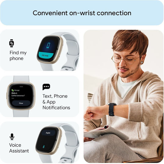 Fitbit Sense 2 Aluminium Waterproof Smartwatch with Heart Rate Monitor (Blue Mist/Soft Gold) vue 6