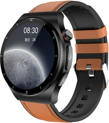 Et340 1.46 Inch Color Screen Smart Leather Strap Watch Support Blood Oxygen Blood Glucose Uric Acid Measurement Blood Lipid Monitoring Brown view 1