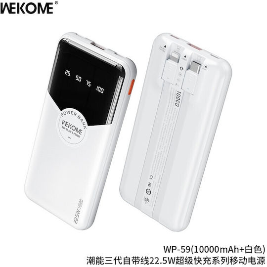 WK WP-59 Power Bank 10000mAh 22.5W with USB-A Port and USB-C Port White
