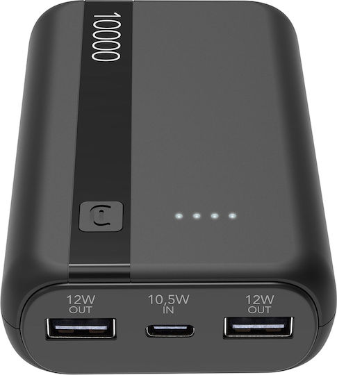 Cellular Line ESSENCE Power Bank 10000mAh 12W with 2 USB-A Ports and USB-C Port Black view 1