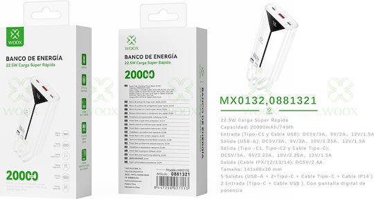 Woox MX0132 Power Bank 20000mAh 22.5W with USB-A Port and 2 USB-C Ports White