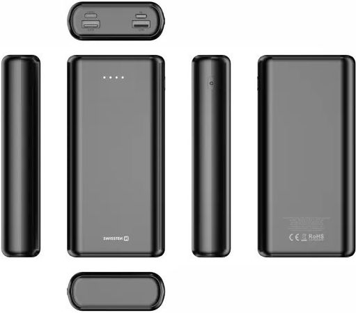 Swissten Power Bank 20000mAh with USB-A Port and 2 USB-C Ports Black view 3
