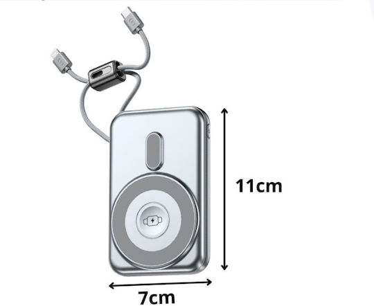 Power Bank 10000mAh 15W With USB-A Output Port And USB-C Output Port Quick Charge 3.0 Silver view 3
