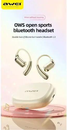 Awei TZ8 Open Ear Bluetooth Handsfree Earphones with Charging Case Black view 3