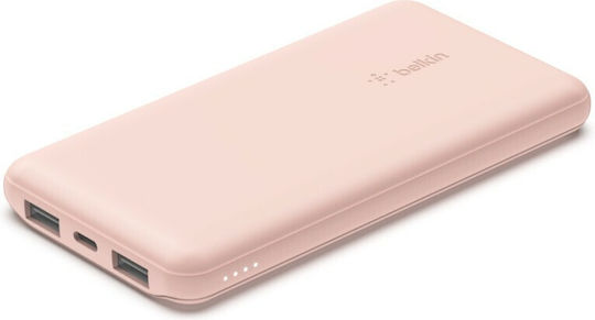 Belkin Boost Charge 3-Port Power Bank 10000mAh 15W with 2 USB-A Ports and USB-C Port Rose Gold view 2